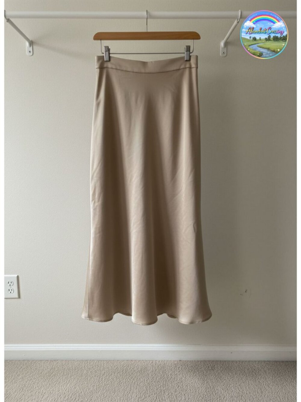 Women's Satin A-Line Midi Skirt High Waist Hidden Side Zipper